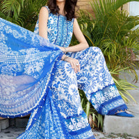 M prints blue cord set 3pice unstitched - BK.Clothings