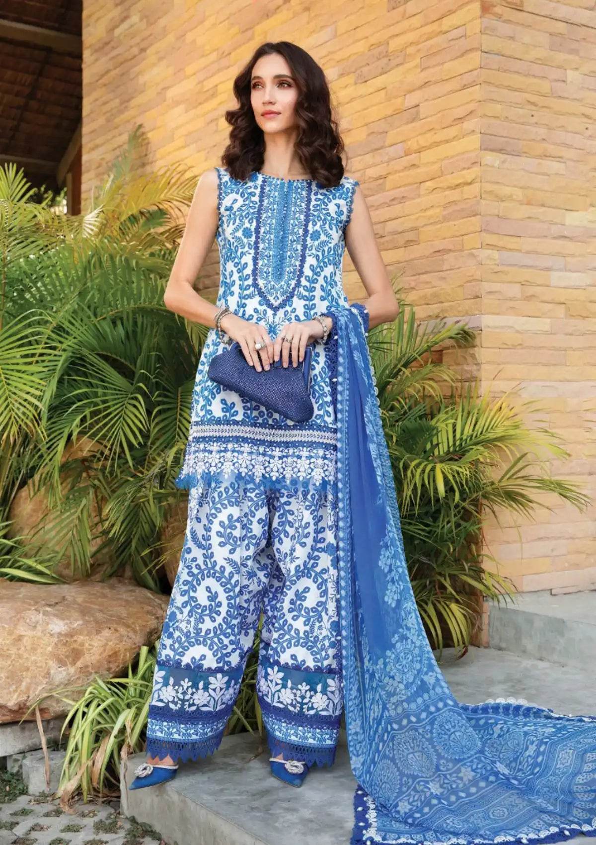 M prints blue cord set 3pice unstitched - BK.Clothings